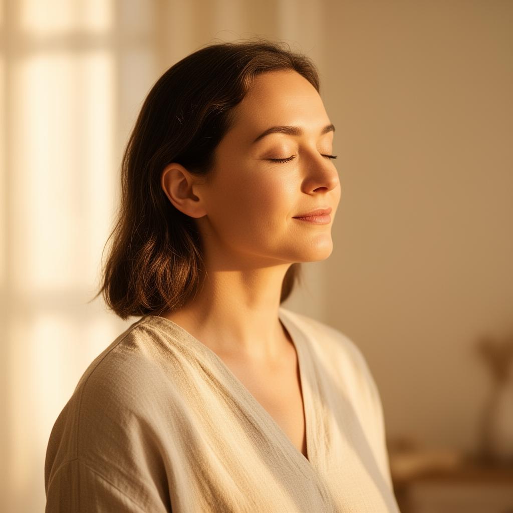 Portrait professionnel évoquant la sérénité et la pratique de la sophrologie